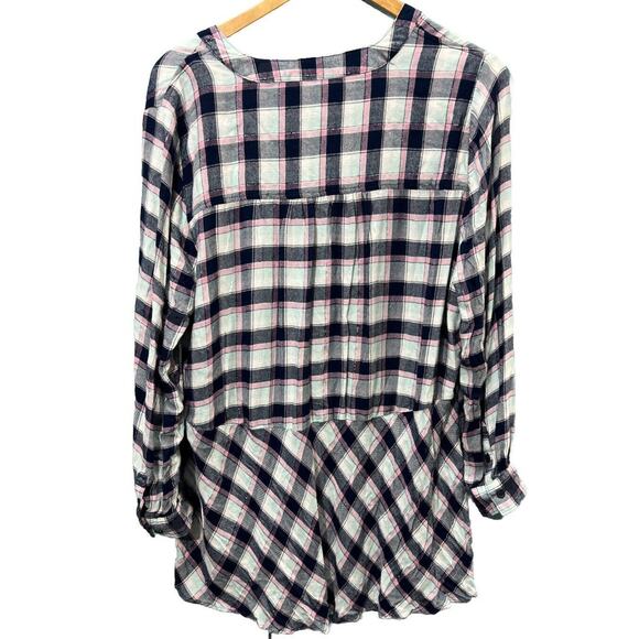 Lane Bryant Women's Plus Sz 14 16 Pink Black Plaid Flannel Flared Bottom Shirt - Picture 6 of 12